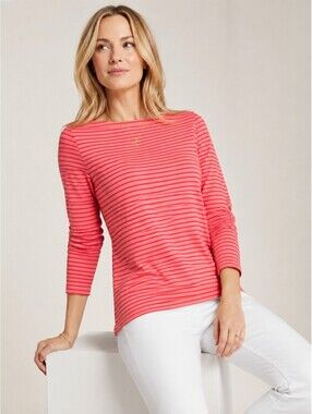 Vineyard Vines Women's Striped Boatneck Long Sleeve Top Pink Orange M NWT